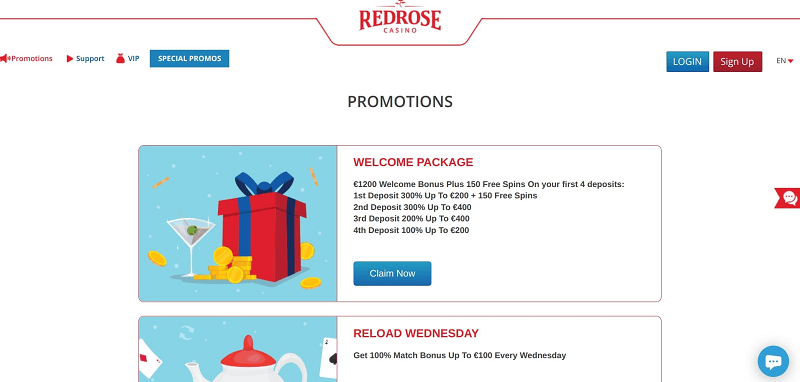 red rose casino welcome package