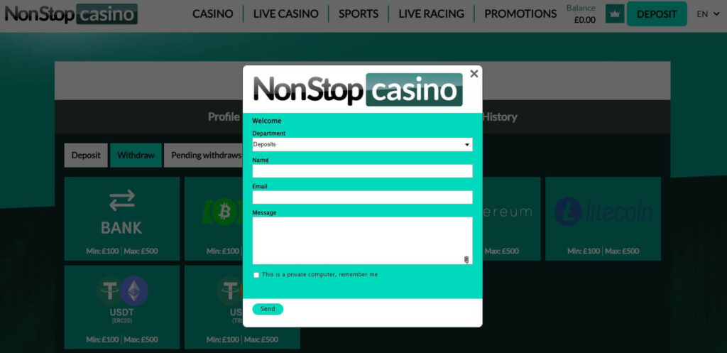Non Stop Casino  support