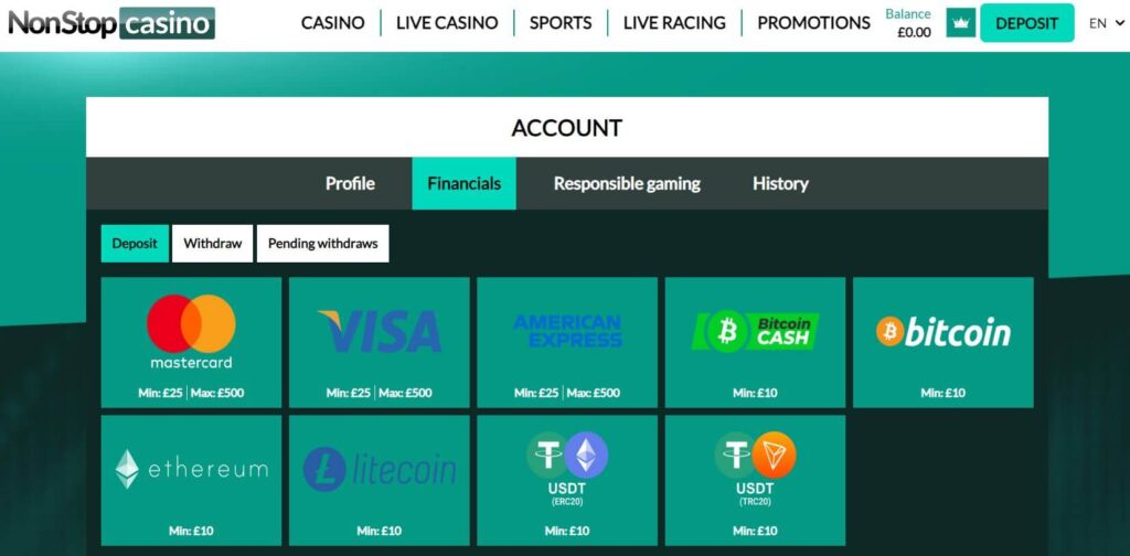 Non Stop Casino deposit options