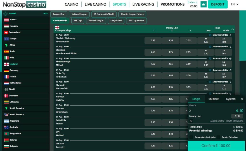 Non Stop Casino sports betting