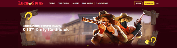 Luck of Spins Casino Homepage