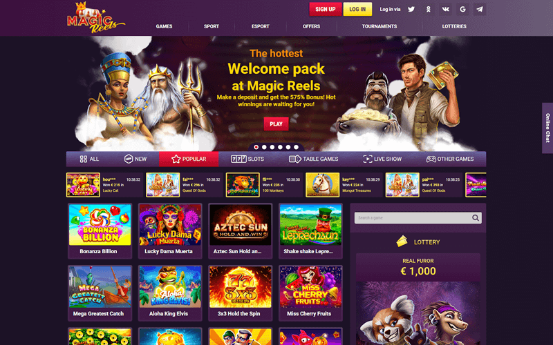 Magic Reels Casino Homepage