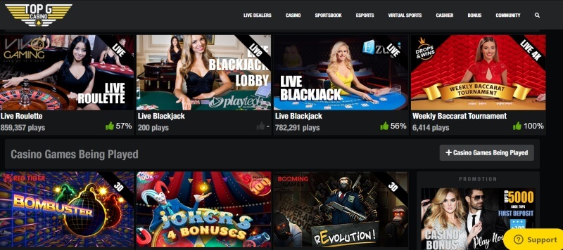 Top G Casino homepage