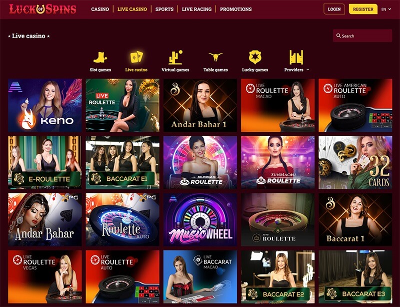  luck of spins live casino
